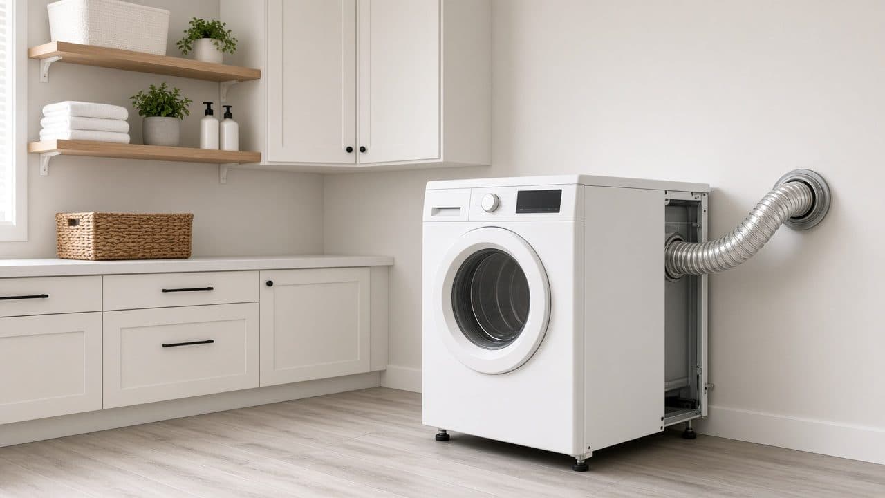 Laundry room with a dryer vent duct