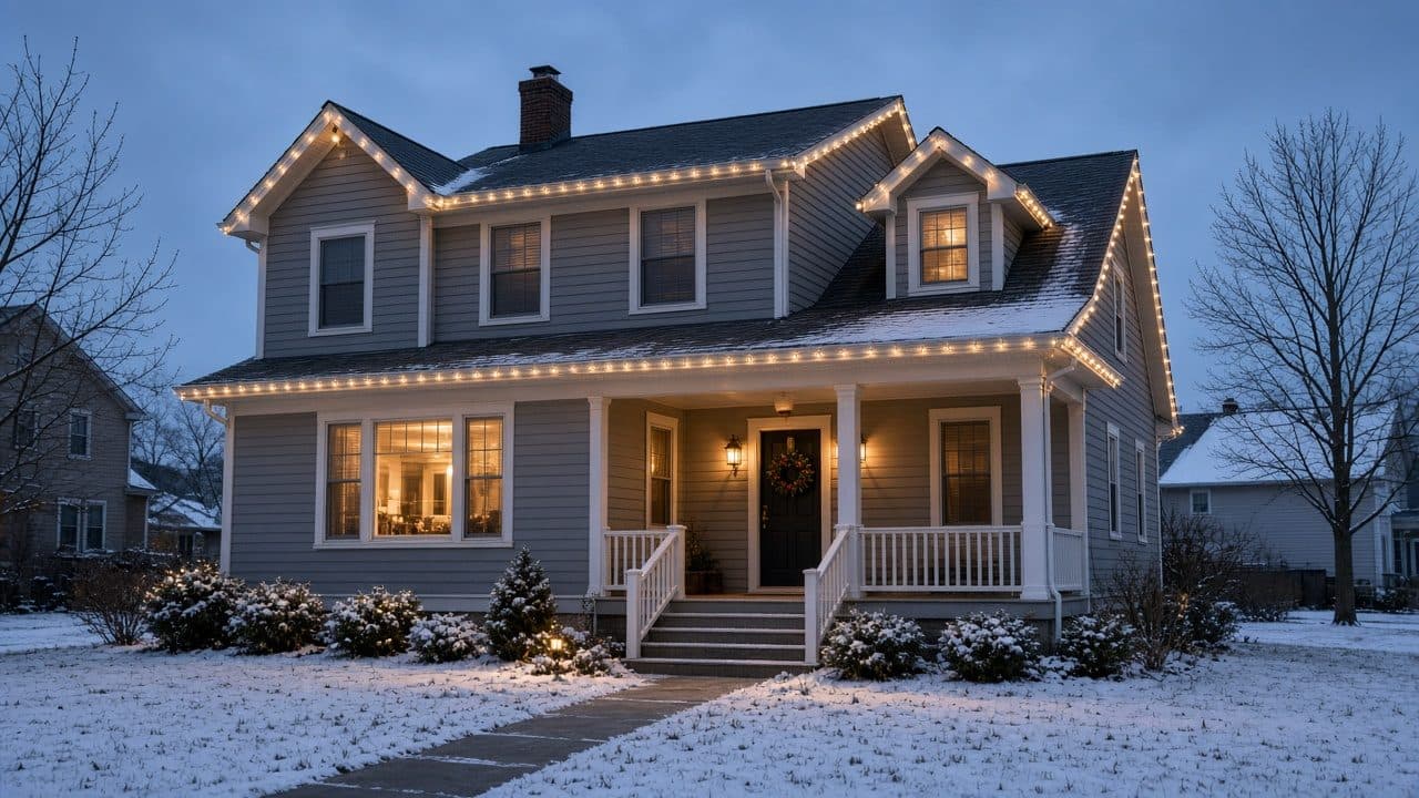 House with roofline holiday lights