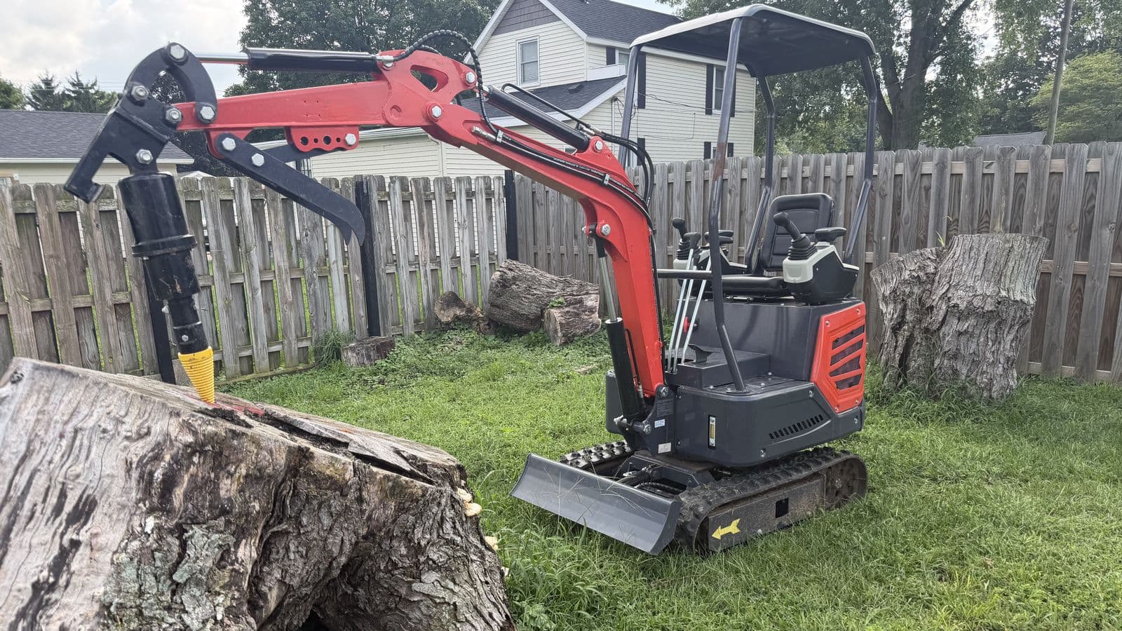 Mini excavator on a job site