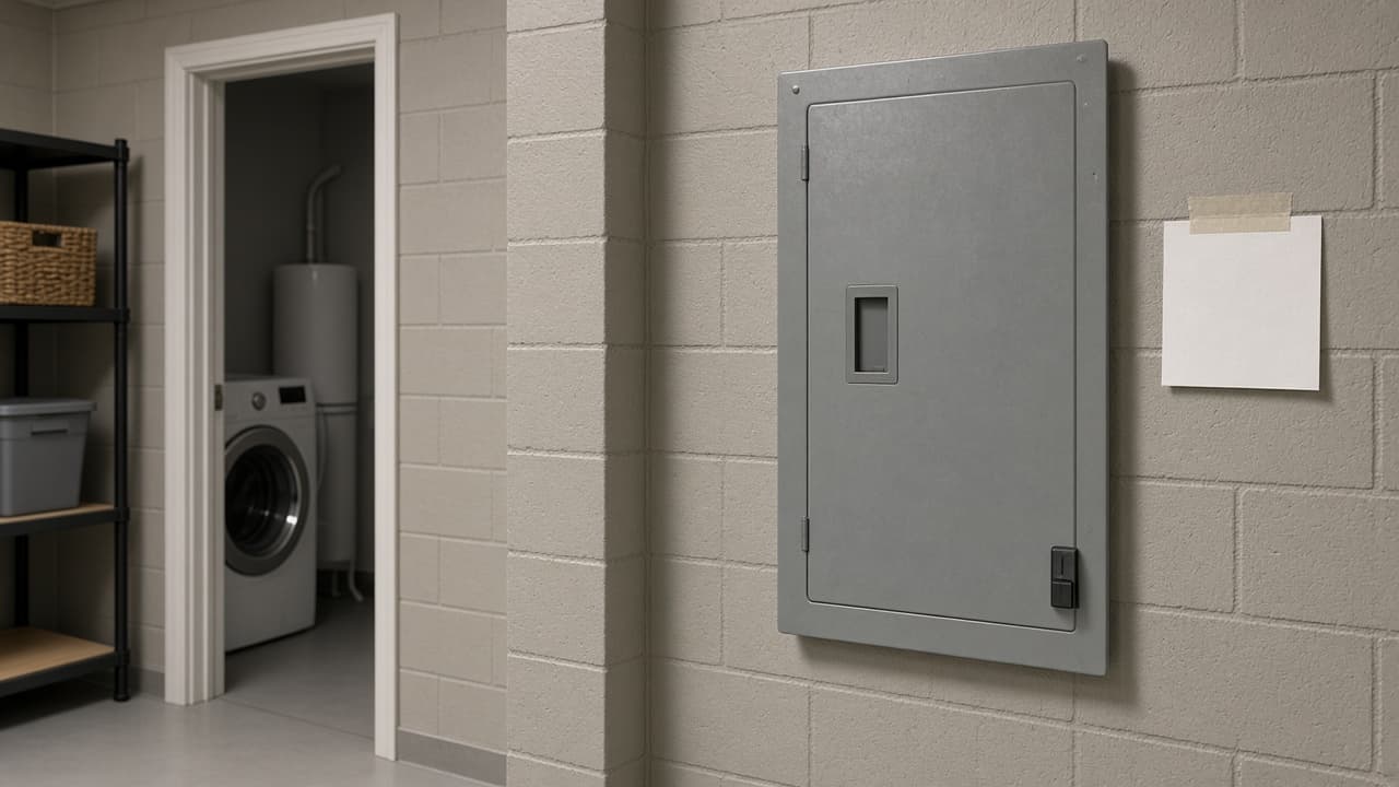 Breaker panel in a basement