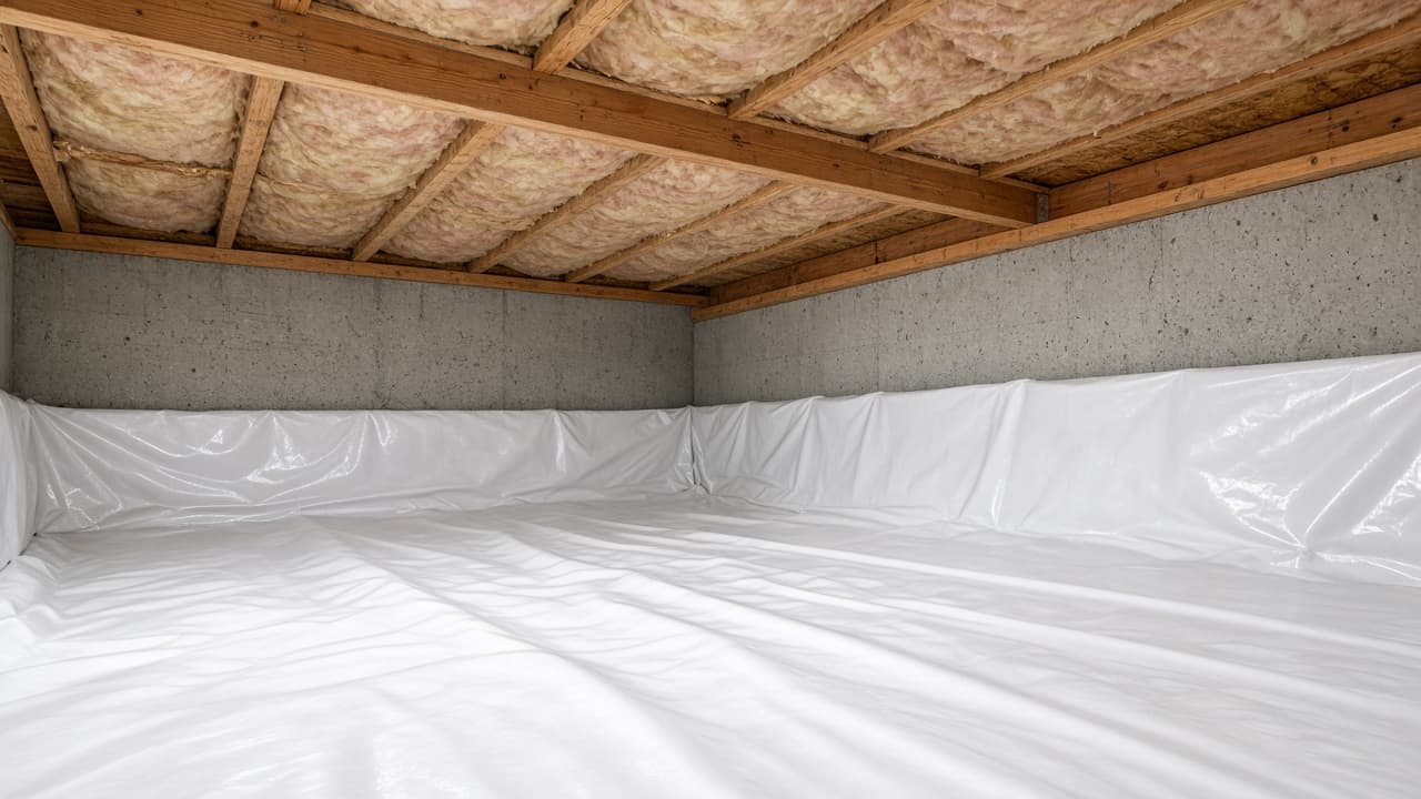 New crawlspace vapor barrier and insulation