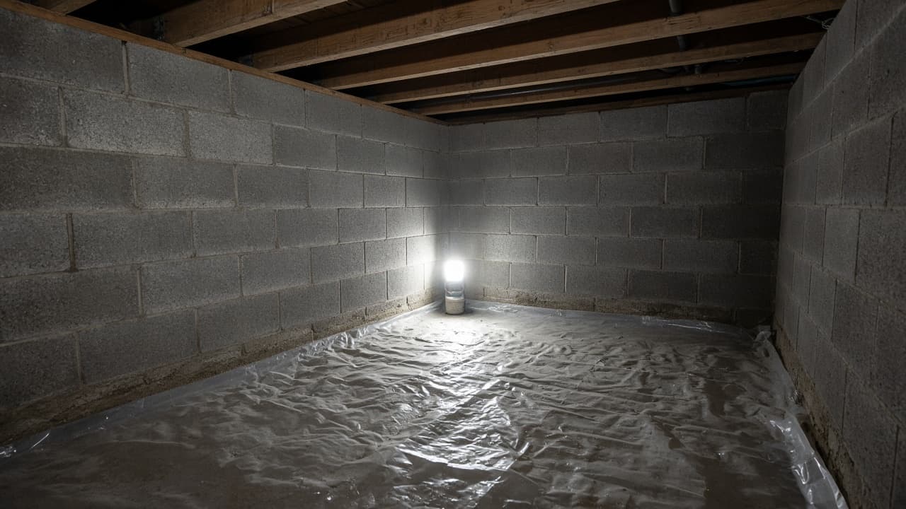 Crawlspace with vapor barrier