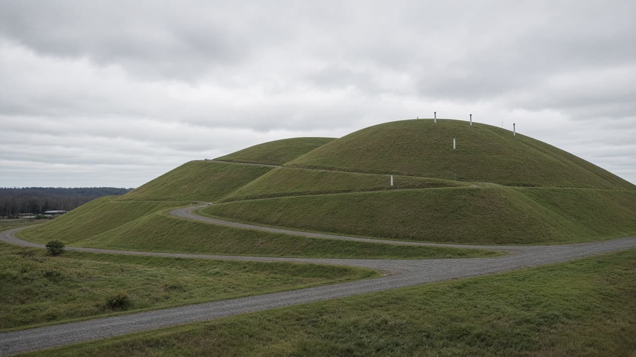 Grass-covered landfill slope