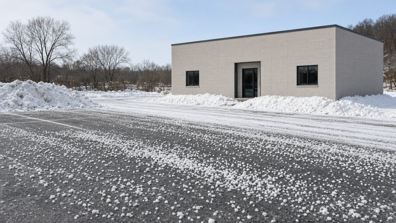Salted parking lot after snow