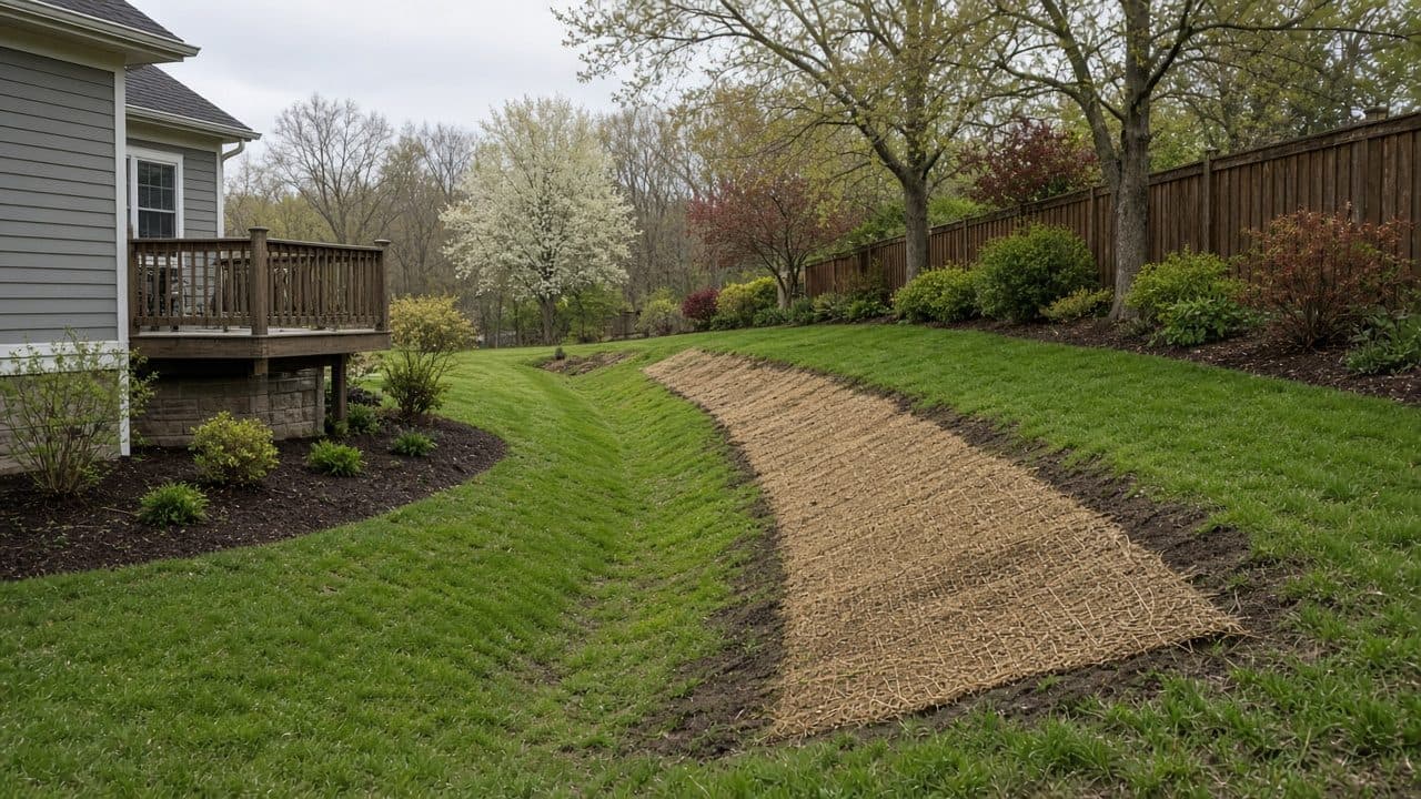 Graded yard with a grass swale